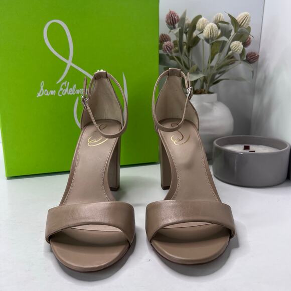 Sam Edelman Robyn Leather Ankle Strap Heel Beige I3433L2251 Women 10M Tried On - Picture 2 of 11